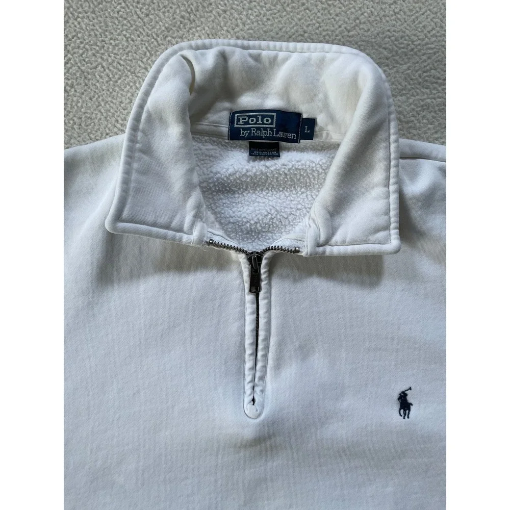 Polo Ralph Lauren Mens Large Quarter Zip Sweatshirt White Fleece Pullover